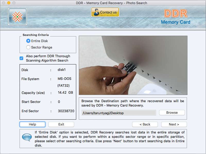 Screenshot of Memory Card Recovery Software Mac