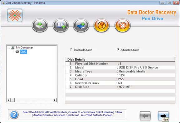 Screenshot vom Programm: Data Doctor Recovery Thumb Drive